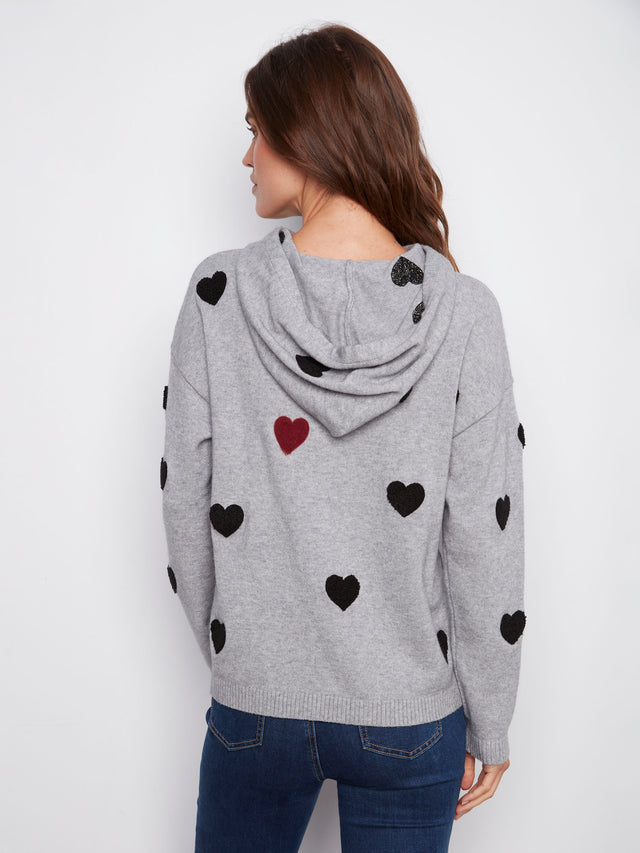 NEEDLE PUNCH HEART BOUCLE HOODIE - GREY