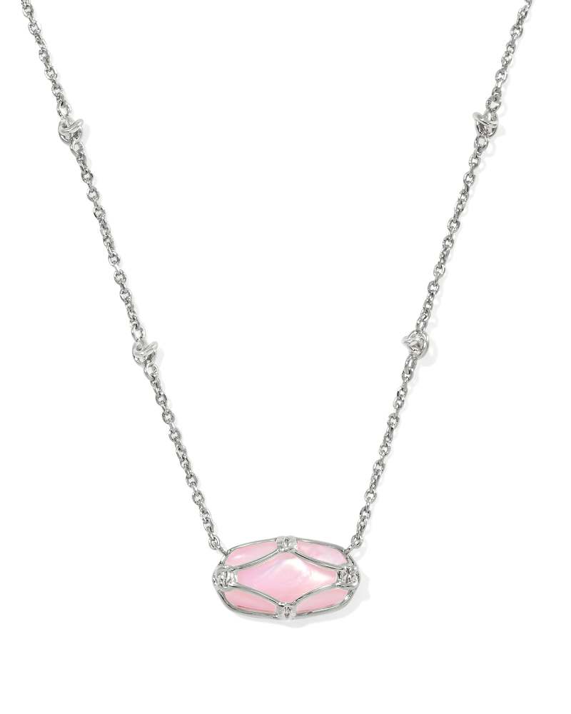 KENDRA SCOTT ELISA LATTICE FRAME SHORT PENDANT NECKLACE - SILVER BLUSH IVORY MOP