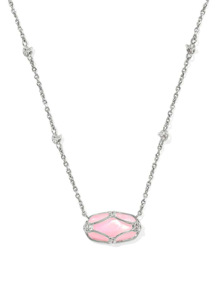 KENDRA SCOTT ELISA LATTICE FRAME SHORT PENDANT NECKLACE - SILVER BLUSH IVORY MOP