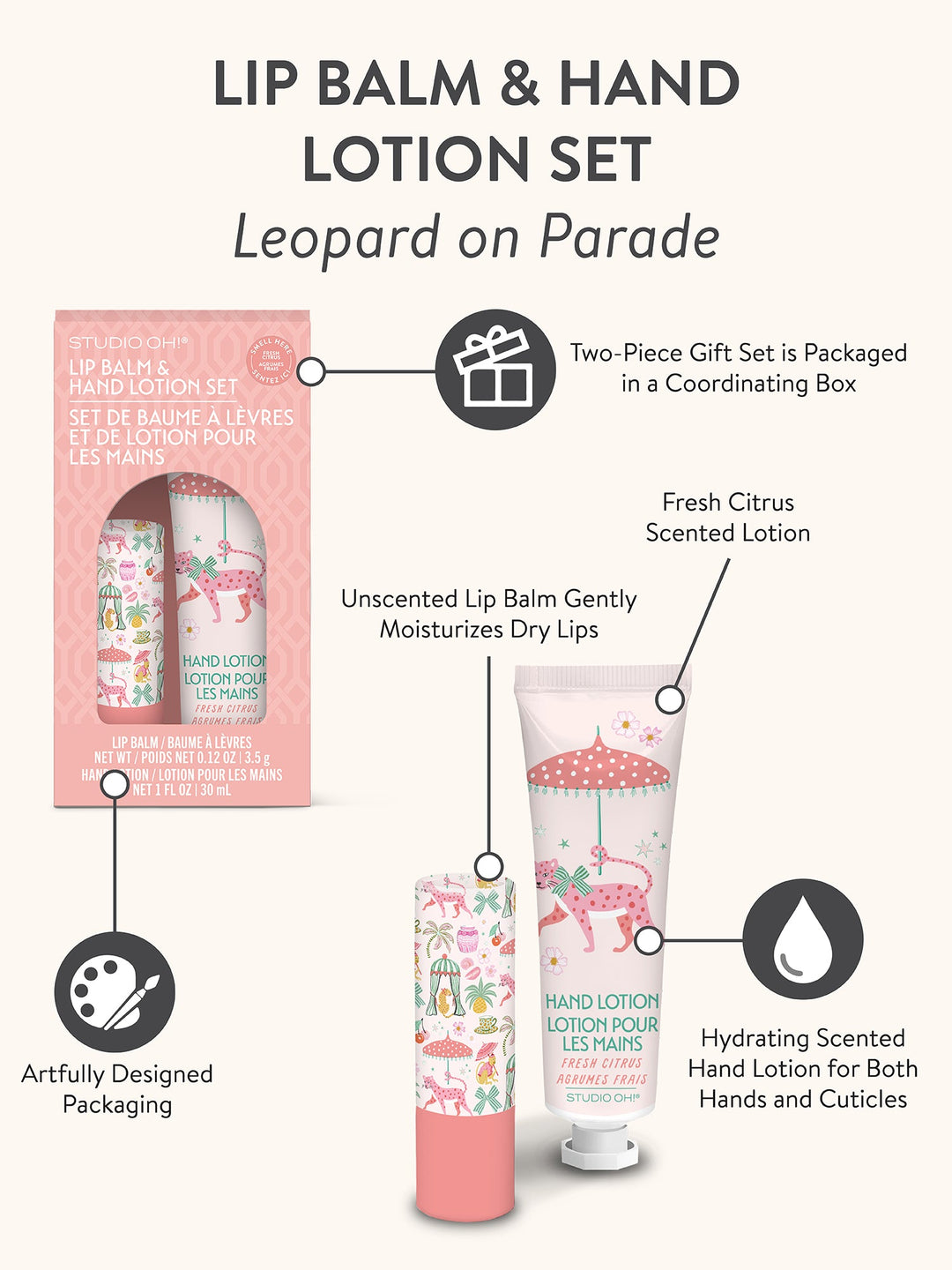 LIP BALM & HAND LOTION SET - LEOPARD ON PARADE