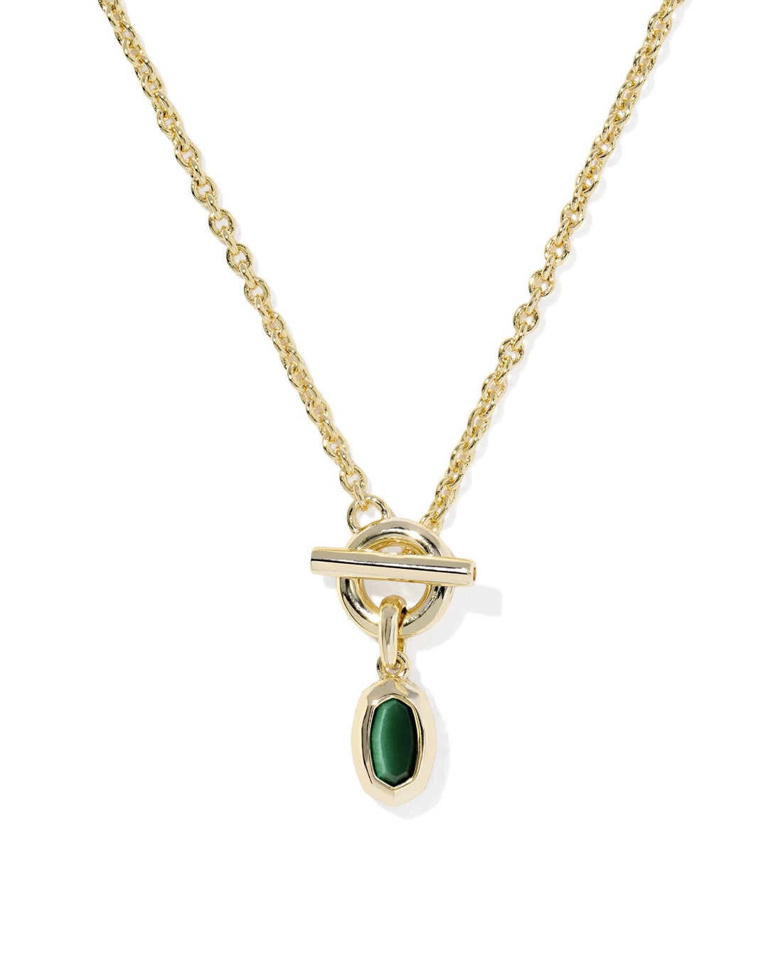 KENDRA SCOTT MINI ELISA TOGGLE SHORT PENDANT NECKLACE - GOLD GREEN TIGERS EYE