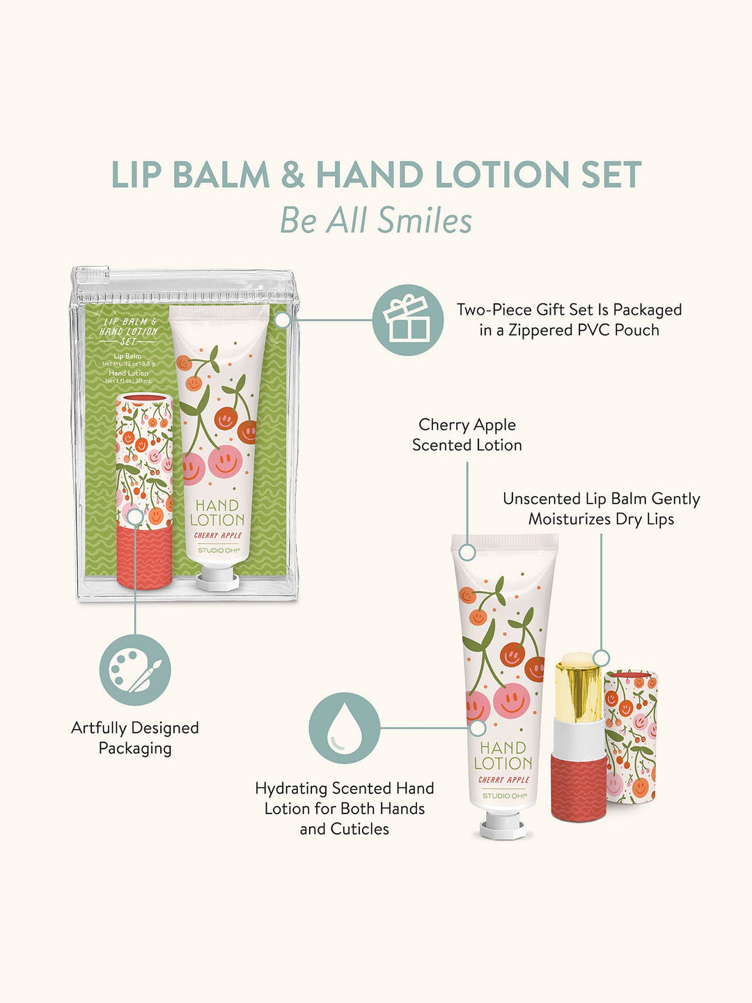 LIP BALM & HAND LOTION SET - BE ALL SMILES
