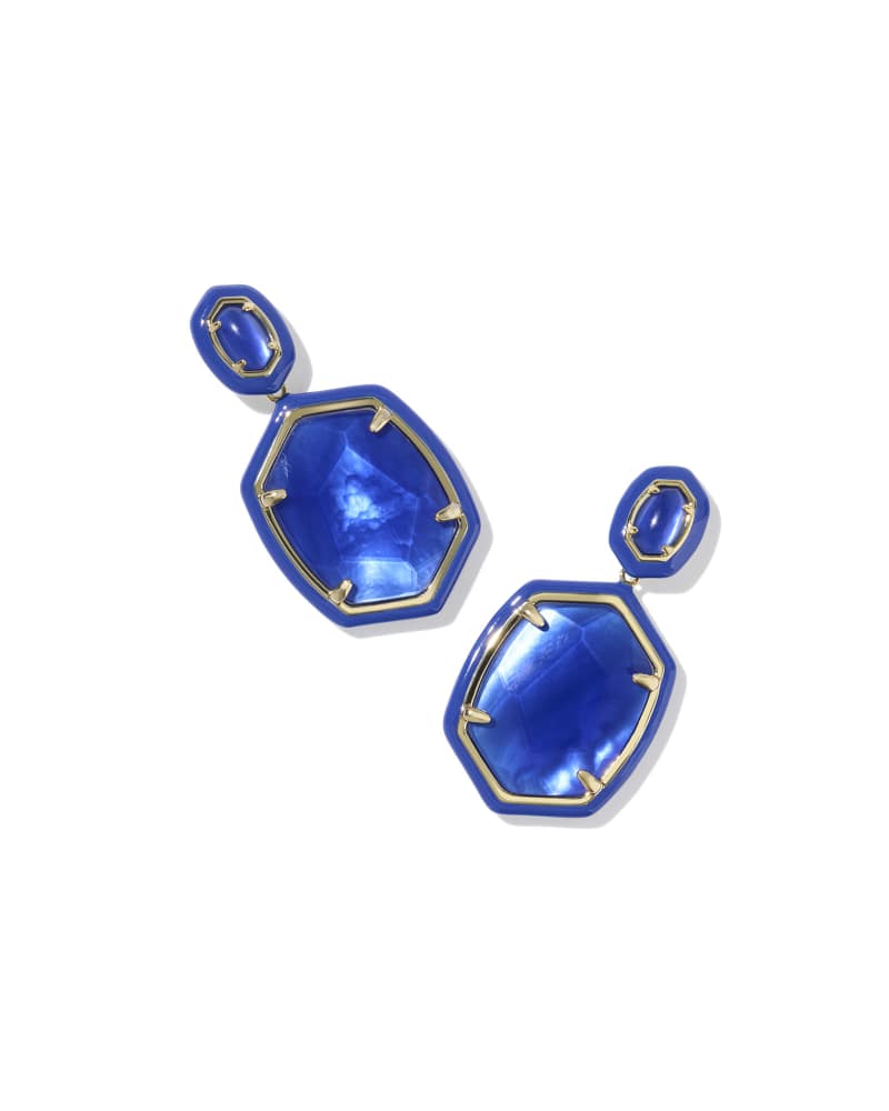 KENDRA SCOTT DAPHNE ENAMEL FRAME DROP EARRINGS - GOLD COBALT ILLUSION
