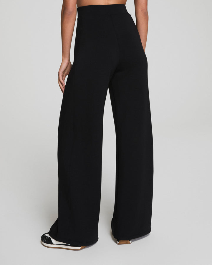 SPANX AIRESSENTIALS WIDE LEG TRACK PANTS - VERY BLACK