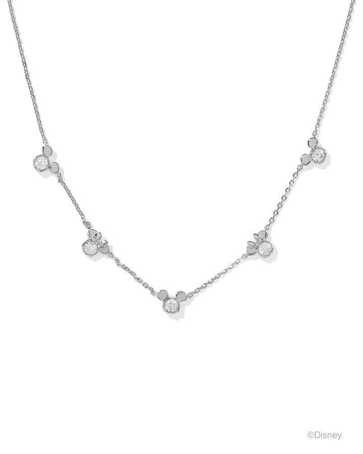 MICKEY MINNE MOUSE STRAND NECKLACE - SILVER WHITE CRYSTAL