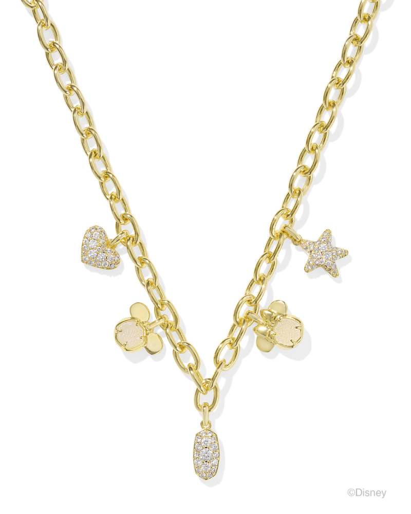 MICKEY MOUSE CHARM NECKLACE - GOLD IRIDESCENT WHITE MIX