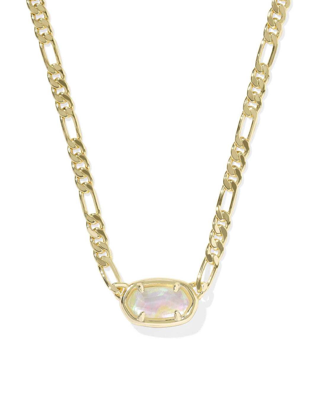 KENDRA SCOTT ELISA FIGARO CHAIN SHORT PENDANT NECKLACE - GOLD IRIDESCENT ABALONE