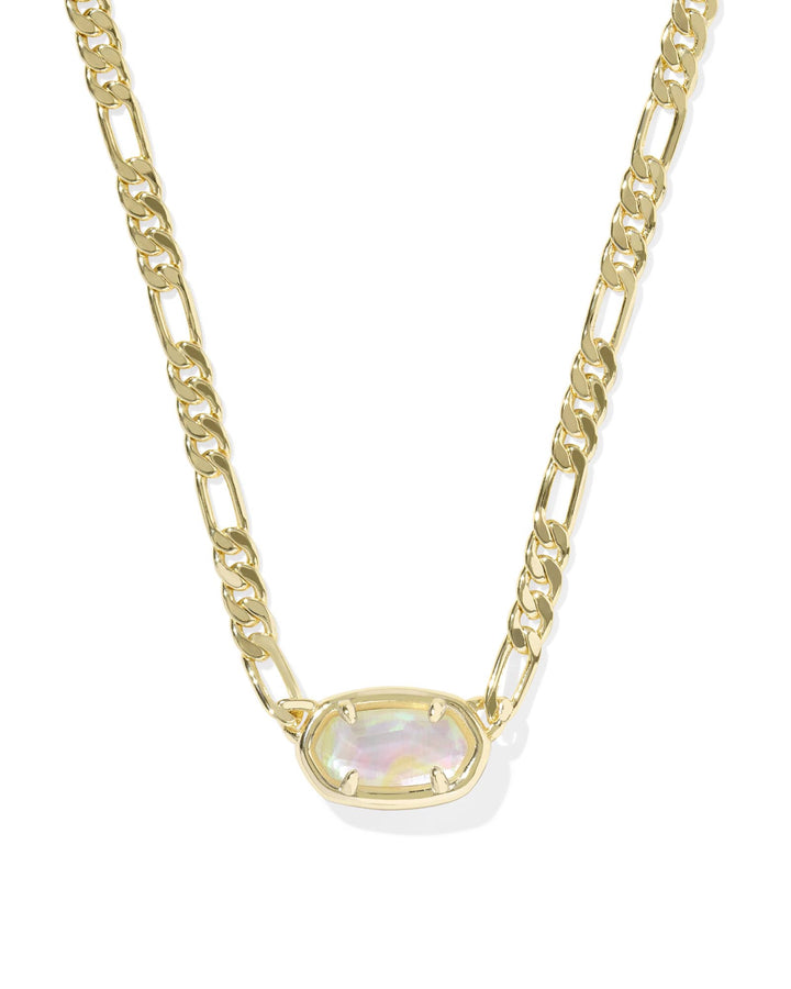 KENDRA SCOTT ELISA FIGARO CHAIN SHORT PENDANT NECKLACE - GOLD IRIDESCENT ABALONE