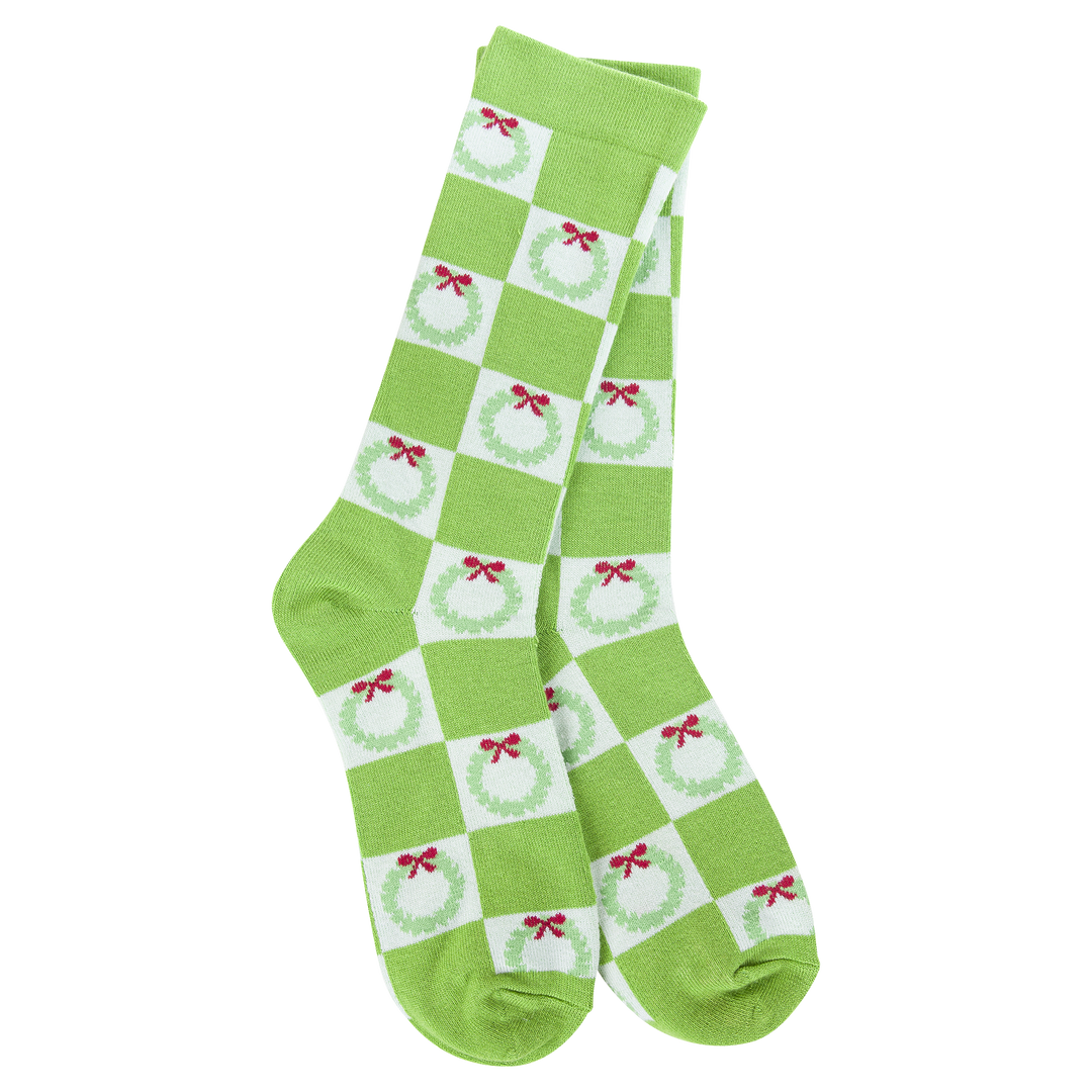 WORLD'S SOFTEST HOLIDAY CREW SOCKS - WREATH CHECK