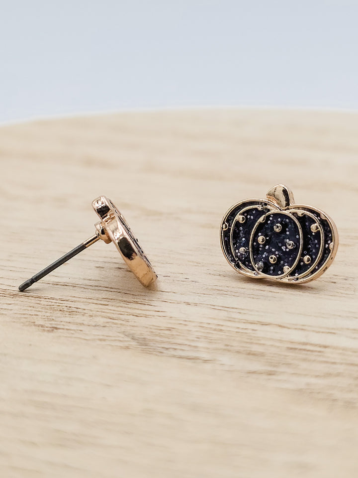 0.25" CUTE PUMPKIN STUD EARRINGS, BLACK