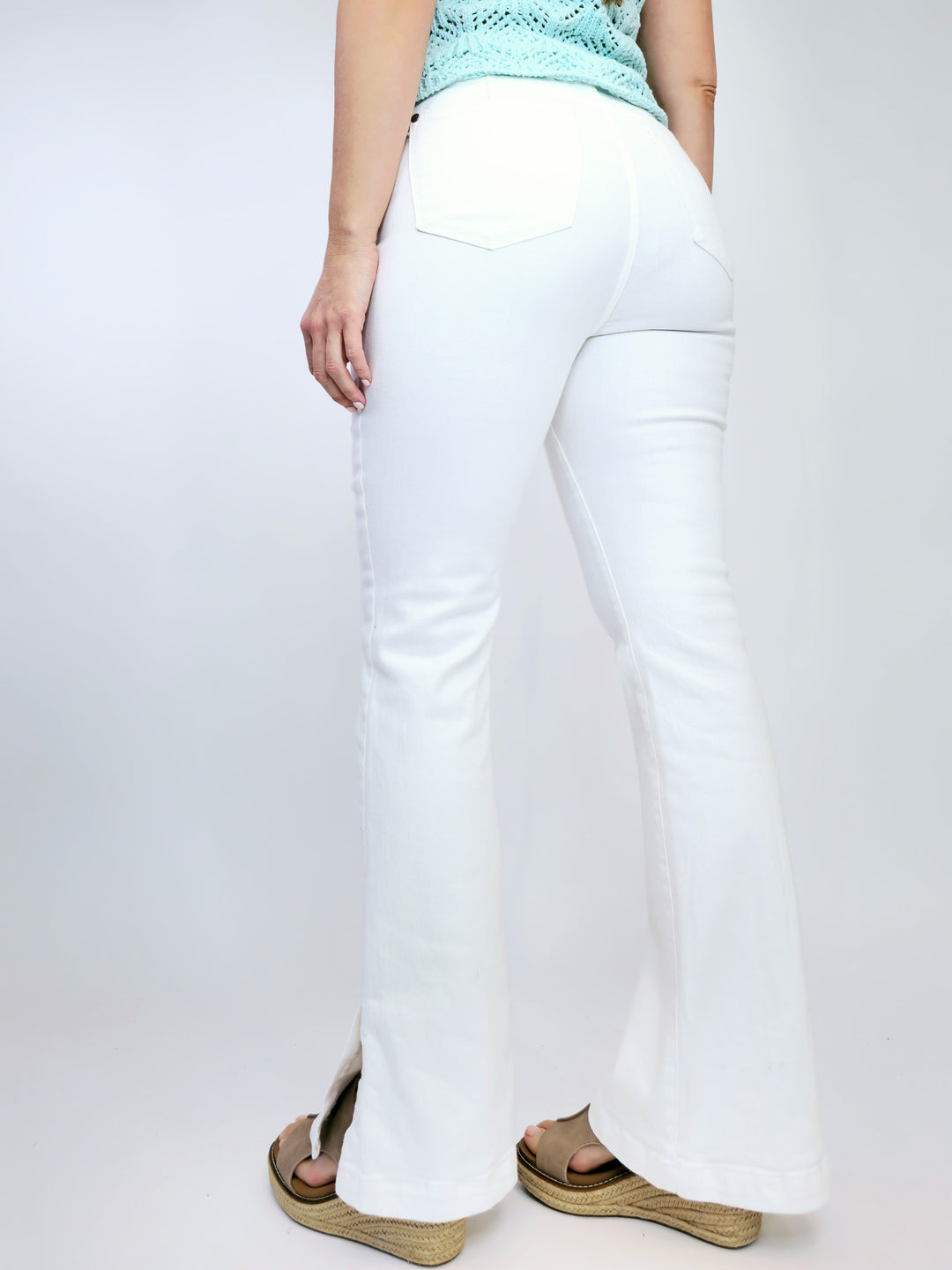 JUDY BLUE HIGH WAIST SIDE SLIT SLIM BOOT - WHITE - 32" INSEAM