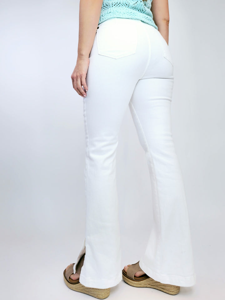 JUDY BLUE HIGH WAIST SIDE SLIT SLIM BOOT - WHITE - 32" INSEAM