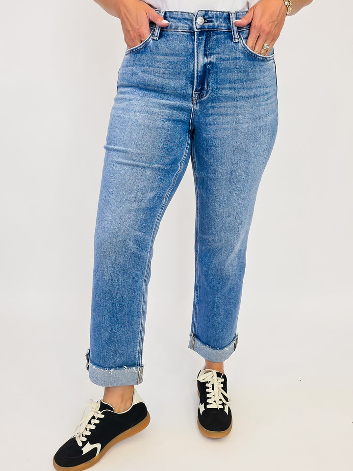 FLYING MONKEY HR SINGLE CUFF CROP STRAIGHT JEANS - DELECTABLE - 26"/28"