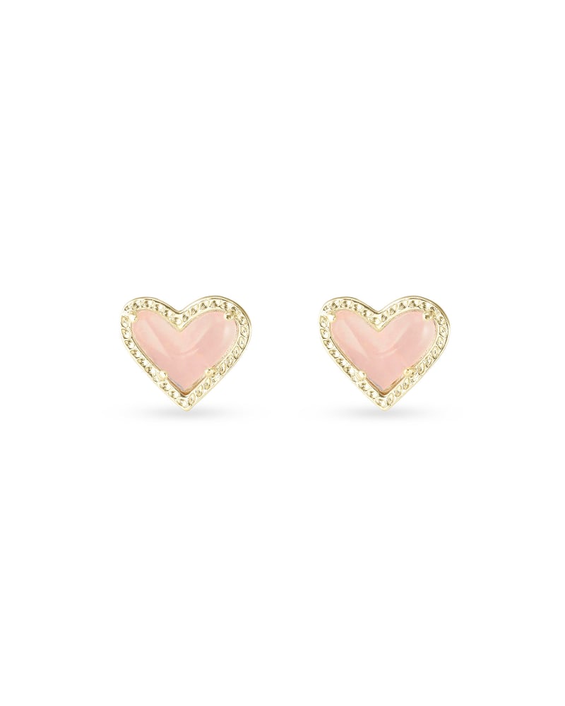 KENDRA SCOTT ARI HEART STUD EARRINGS - GOLD ROSE QUARTZ