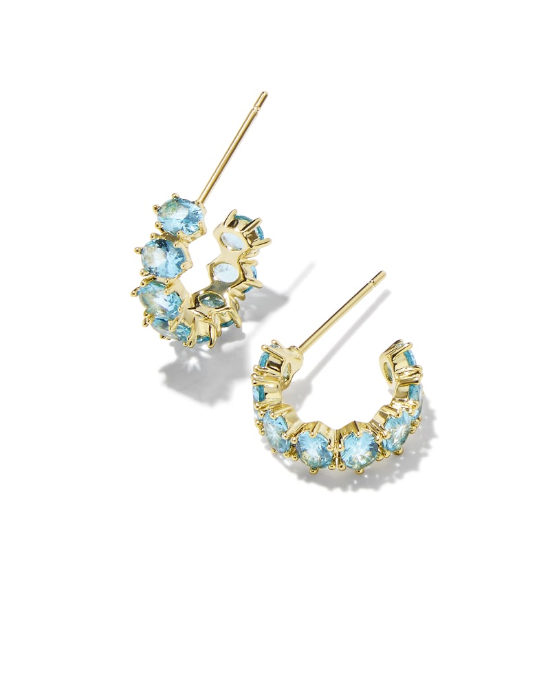 KENDRA SCOTT CAILIN CRYSTAL HUGGIE EARRINGS - GOLD AQUA CRYSTAL