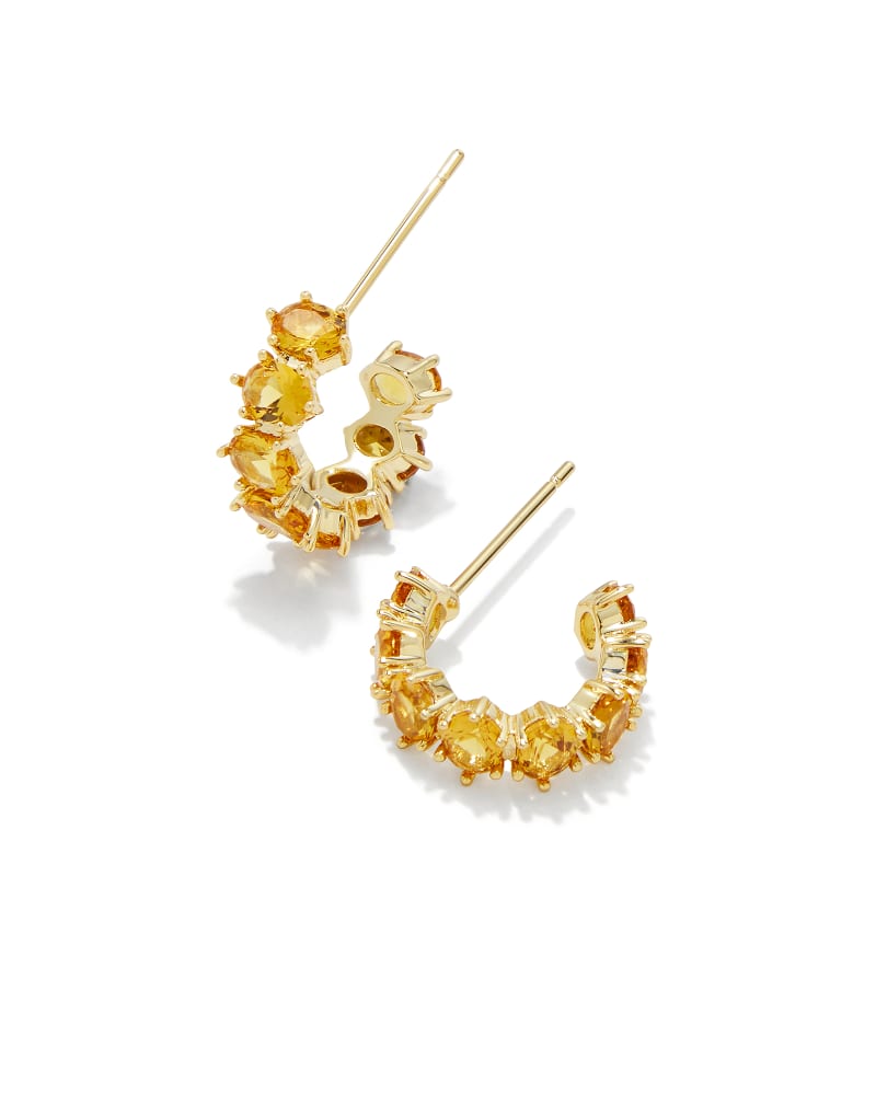 KENDRA SCOTT CAILIN CRYSTAL HUGGIE EARRINGS - GOLD GOLDEN YELLOW CRYSTAL