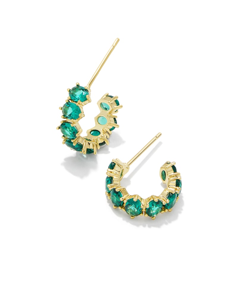 KENDRA SCOTT CAILIN CRYSTAL HUGGIE EARRINGS - GOLD GREEN CRYSTAL