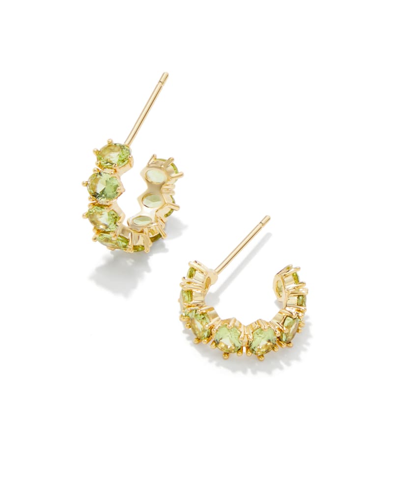 KENDRA SCOTT CAILIN CRYSTAL HUGGIE EARRINGS - GOLD GREEN PERIDOT CRYSTAL