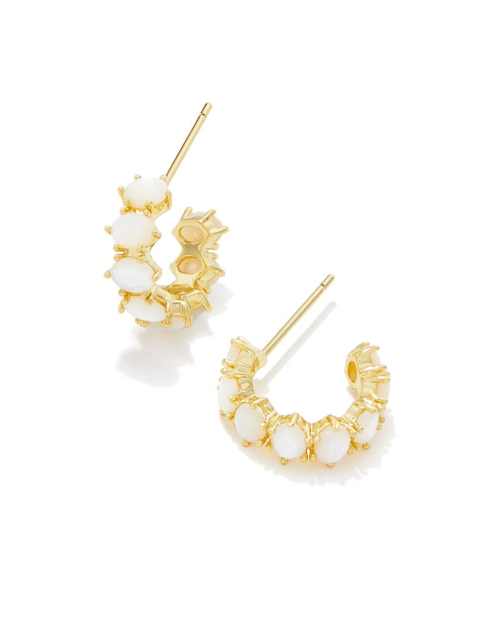 KENDRA SCOTT CAILIN CRYSTAL HUGGIE EARRINGS - GOLD IVORY MOP
