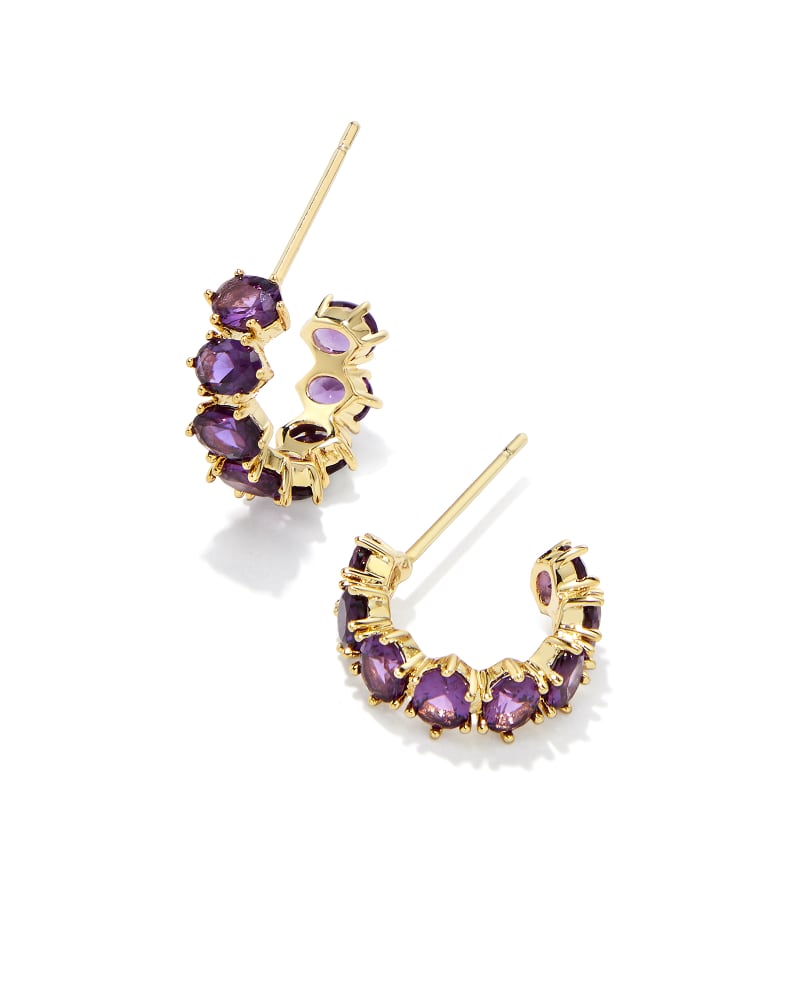 KENDRA SCOTT CAILIN CRYSTAL HUGGIE EARRINGS - GOLD PURPLE CRYSTAL