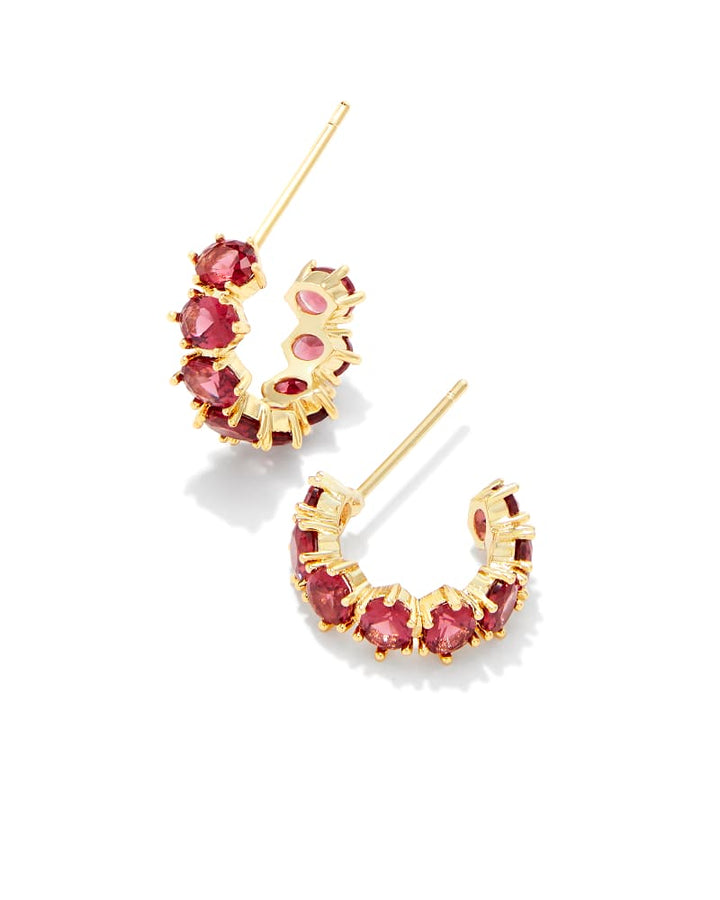 KENDRA SCOTT CAILIN CRYSTAL HUGGIE EARRINGS - GOLD RED CRYSTAL