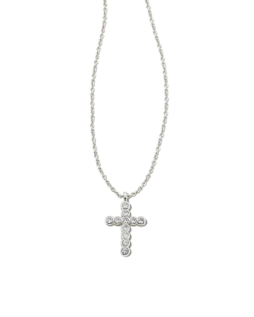 KENDRA SCOTT CROSS CRYSTAL PENDANT NECKLACE - RHODIUM WHITE CRYSTALS