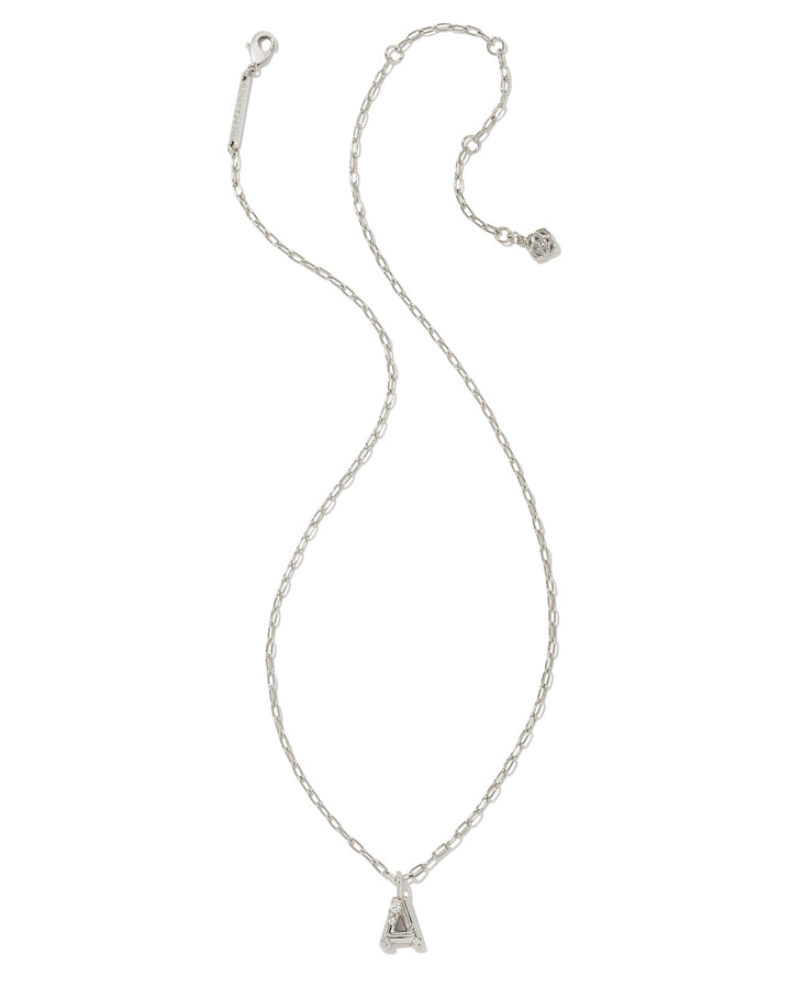 KENDRA SCOTT CRYSTAL LETTER A SHORT PENDANT INITIAL NECKLACE - RHODIUM WHITE CZ