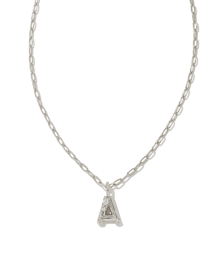 KENDRA SCOTT CRYSTAL LETTER A SHORT PENDANT INITIAL NECKLACE - RHODIUM WHITE CZ