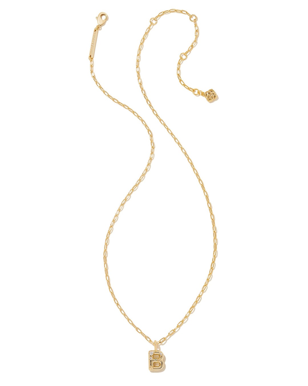 KENDRA SCOTT CRYSTAL LETTER B SHORT PENDANT INITIAL NECKLACE - GOLD WHITE CZ
