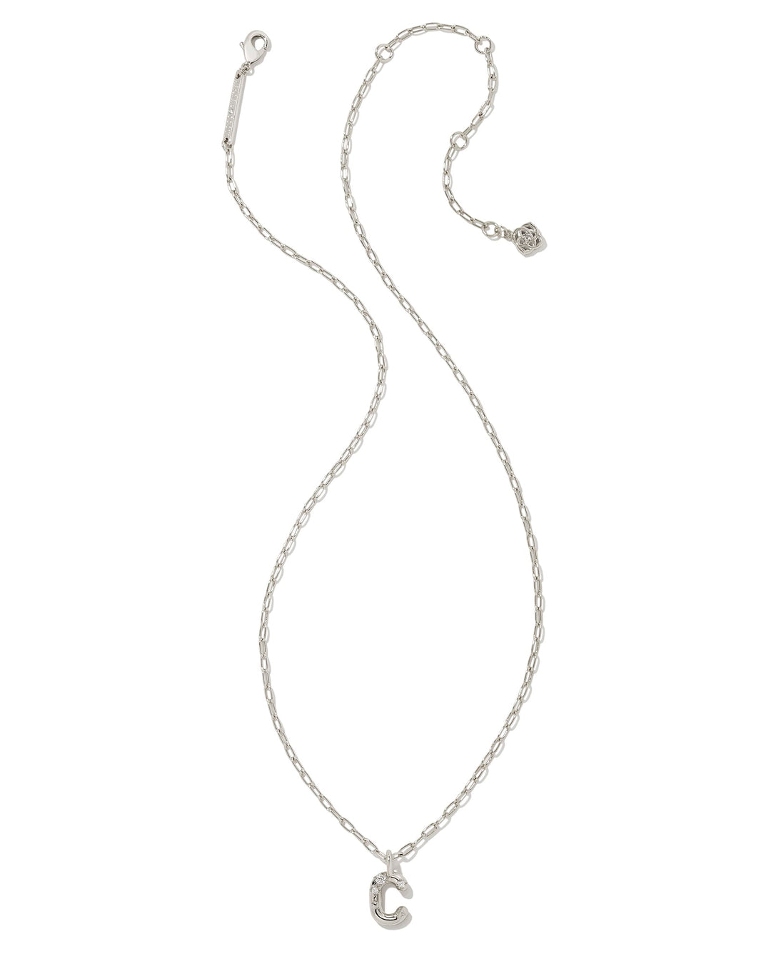 KENDRA SCOTT CRYSTAL LETTER C SHORT PENDANT INITIAL NECKLACE - RHODIUM WHITE CZ
