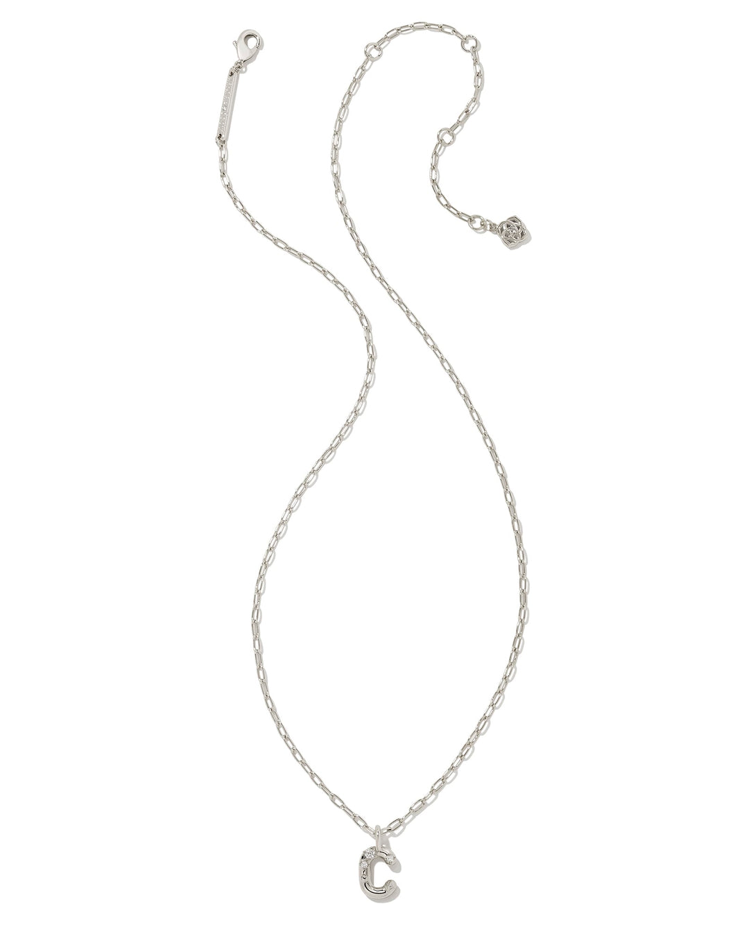 CRYSTAL LETTER C SHORT PENDANT NECKLACE - RHODIUM WHITE CZ