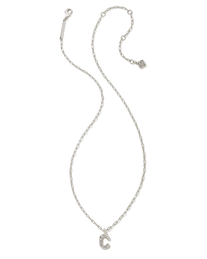 CRYSTAL LETTER C SHORT PENDANT NECKLACE - RHODIUM WHITE CZ