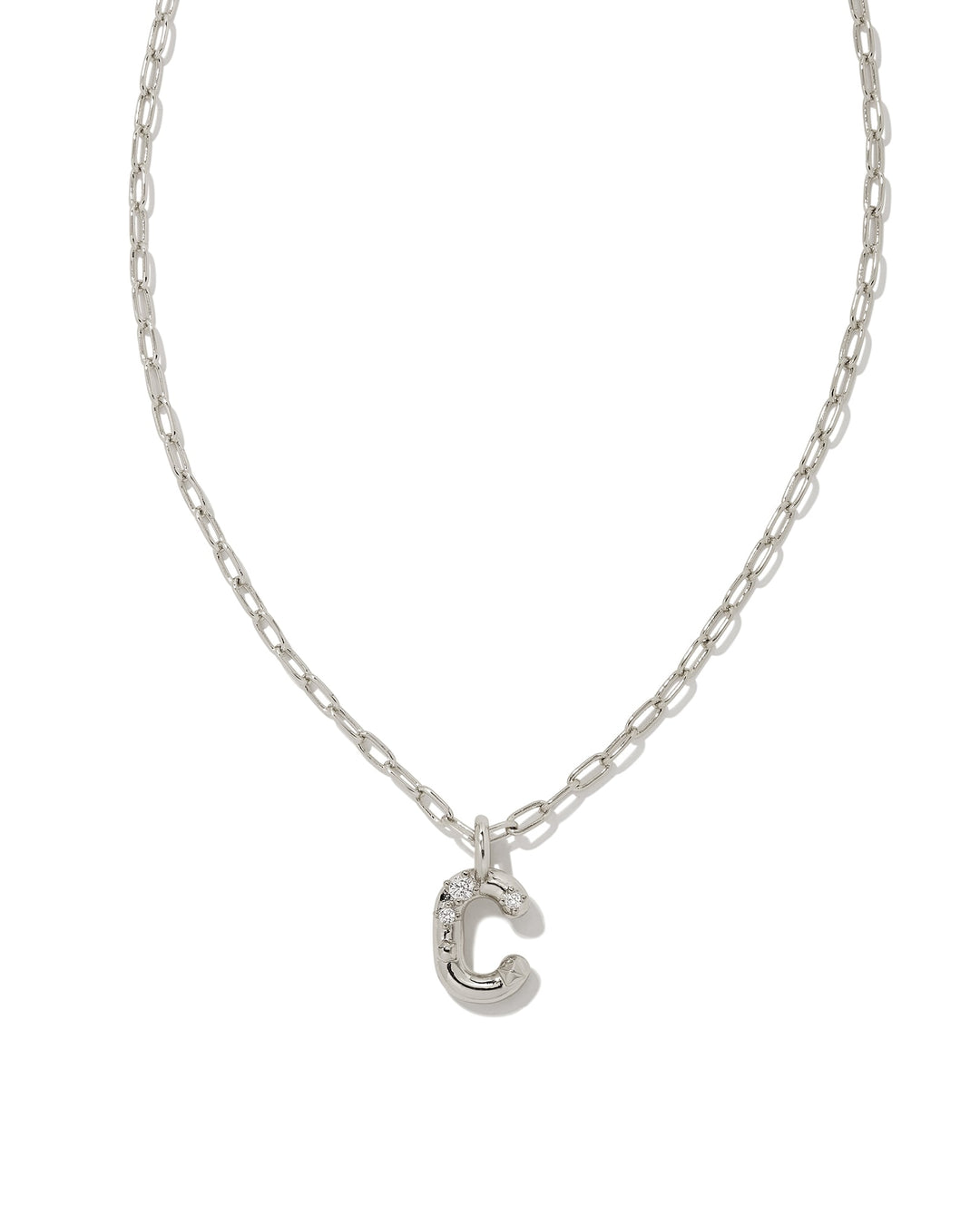 KENDRA SCOTT CRYSTAL LETTER C SHORT PENDANT INITIAL NECKLACE - RHODIUM WHITE CZ