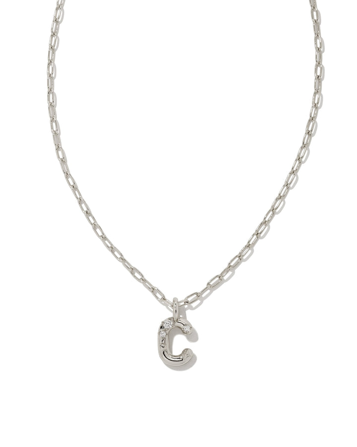 KENDRA SCOTT CRYSTAL LETTER C SHORT PENDANT INITIAL NECKLACE - RHODIUM WHITE CZ