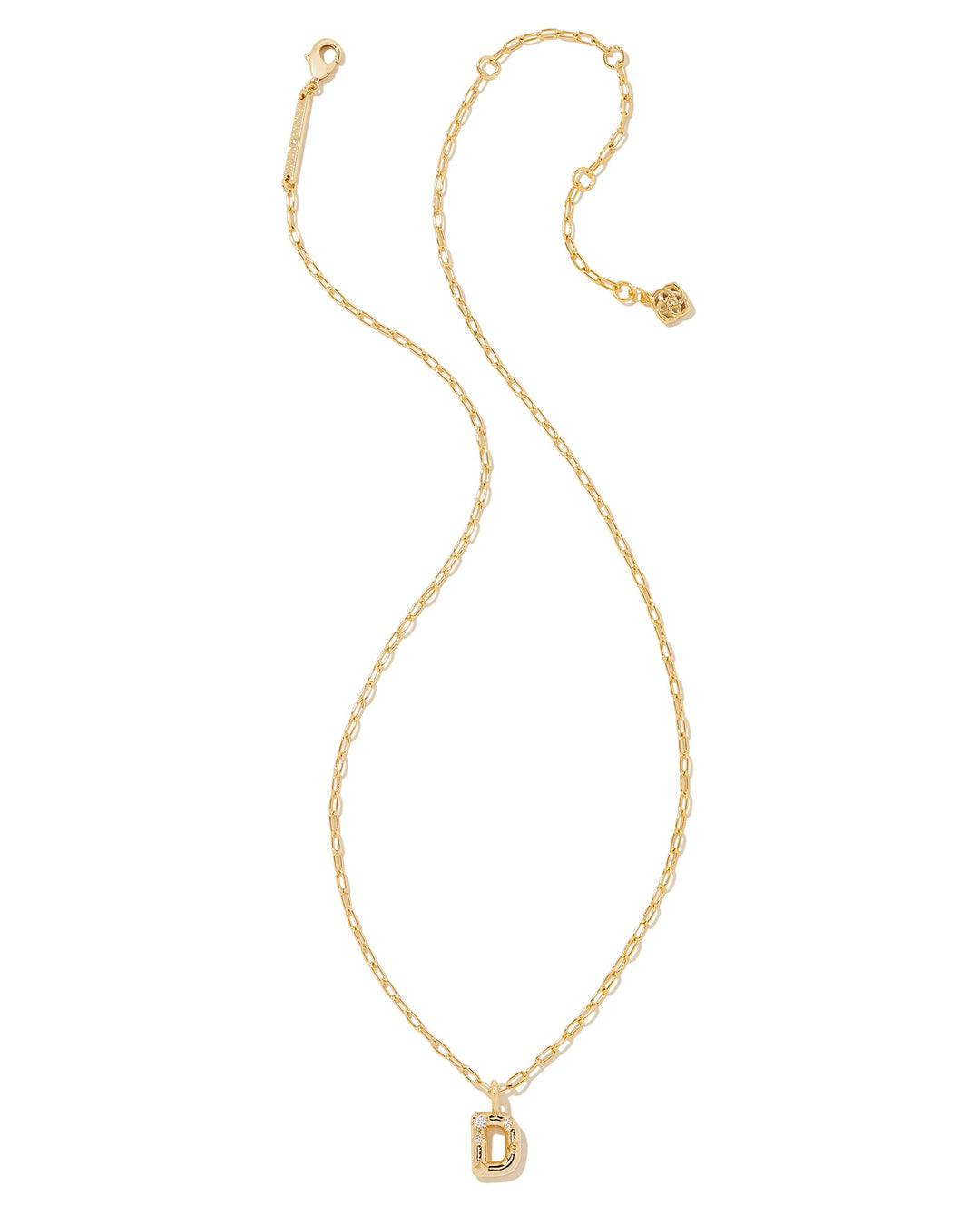 KENDRA SCOTT CRYSTAL LETTER D SHORT PENDANT INITIAL NECKLACE - GOLD WHITE CZ