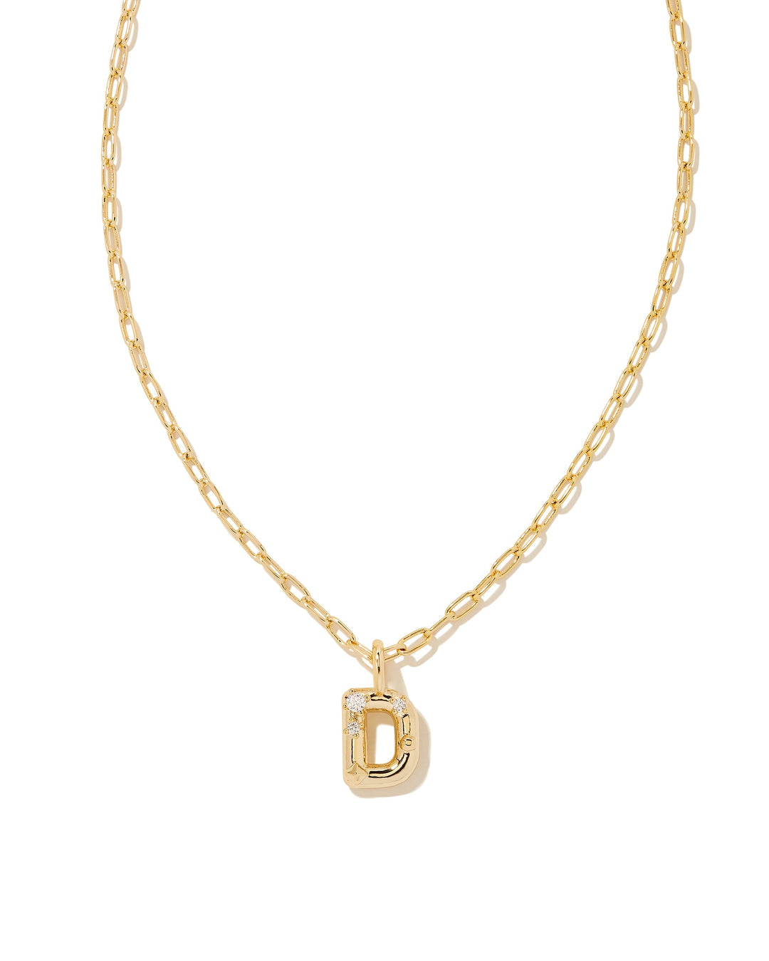 KENDRA SCOTT CRYSTAL LETTER D SHORT PENDANT INITIAL NECKLACE - GOLD WHITE CZ