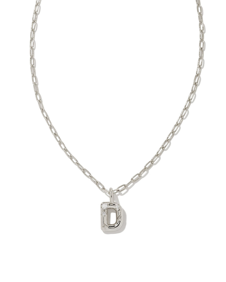 KENDRA SCOTT CRYSTAL LETTER D SHORT PENDANT INITIAL NECKLACE - RHODIUM WHITE CZ