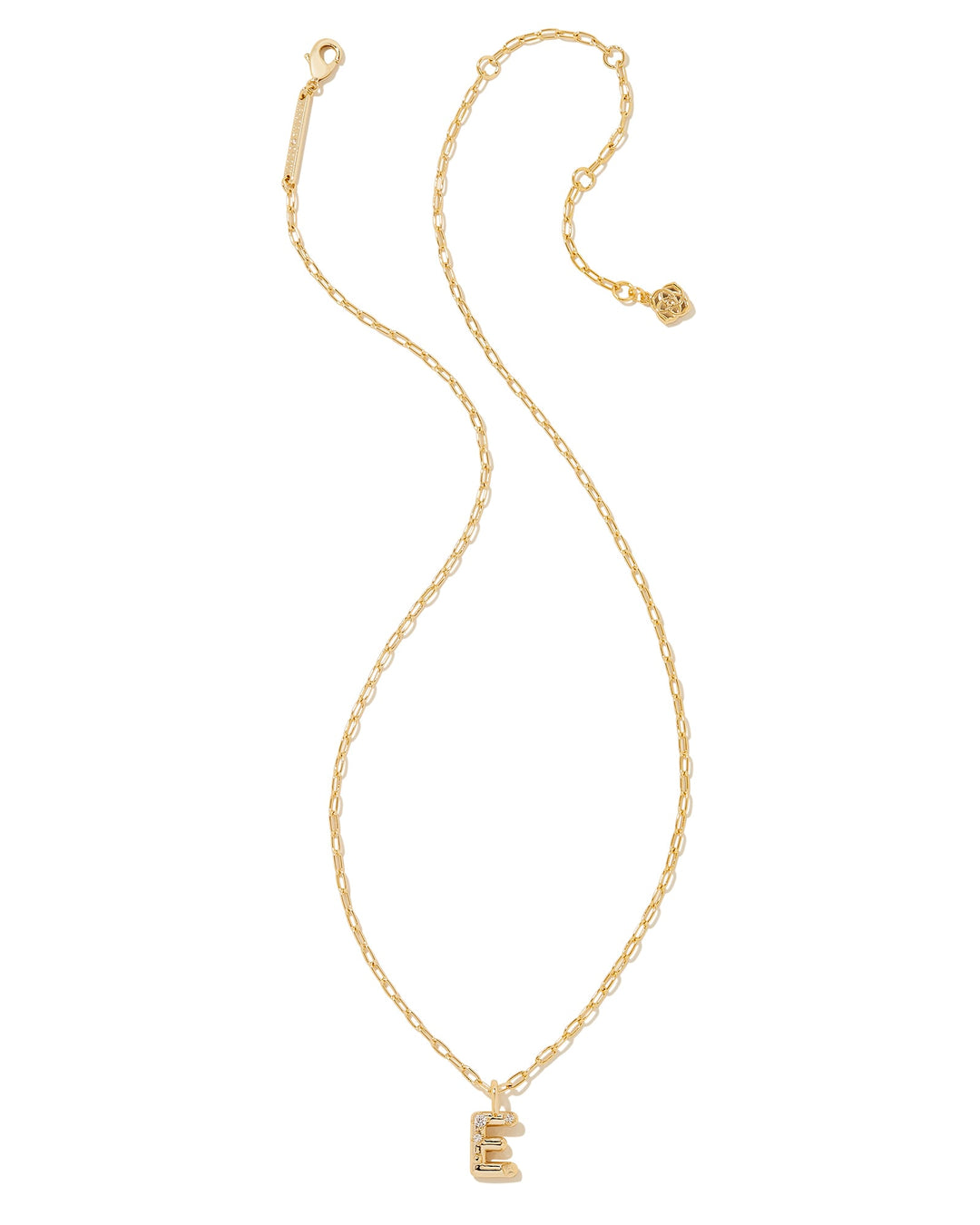 KENDRA SCOTT CRYSTAL LETTER E SHORT PENDANT INITIAL NECKLACE - GOLD WHITE CZ