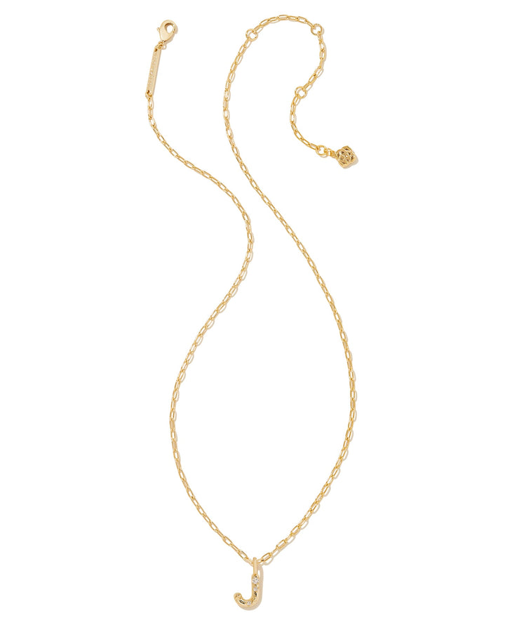 KENDRA SCOTT CRYSTAL LETTER J SHORT PENDANT INITIAL NECKLACE - GOLD WHITE CZ