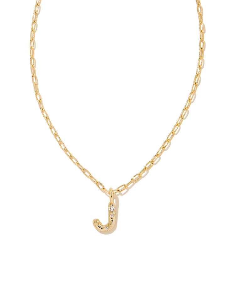 KENDRA SCOTT CRYSTAL LETTER J SHORT PENDANT INITIAL NECKLACE - GOLD WHITE CZ
