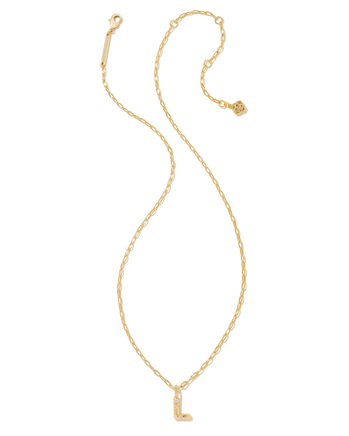 KENDRA SCOTT CRYSTAL LETTER L SHORT PENDANT INITIAL NECKLACE - GOLD WHITE CZ