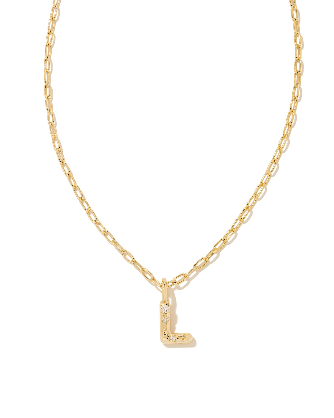 KENDRA SCOTT CRYSTAL LETTER L SHORT PENDANT INITIAL NECKLACE - GOLD WHITE CZ