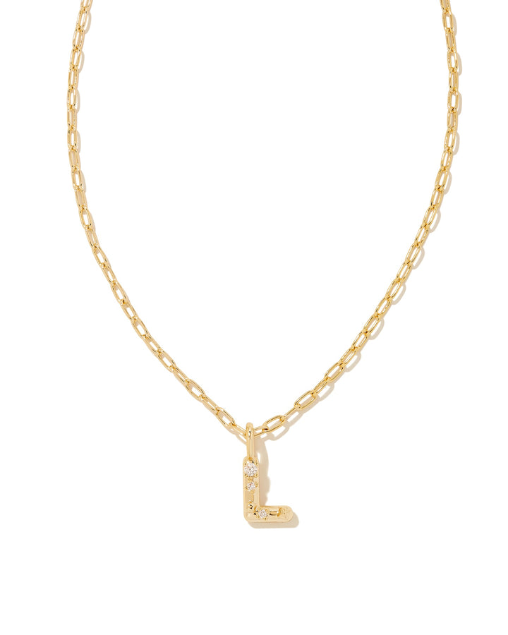 KENDRA SCOTT CRYSTAL LETTER L SHORT PENDANT INITIAL NECKLACE - GOLD WHITE CZ