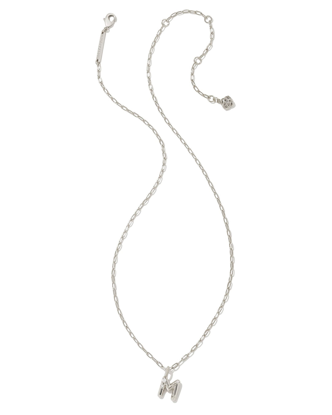 KENDRA SCOTT CRYSTAL LETTER M SHORT PENDANT INITIAL NECKLACE - RHODIUM WHITE CZ