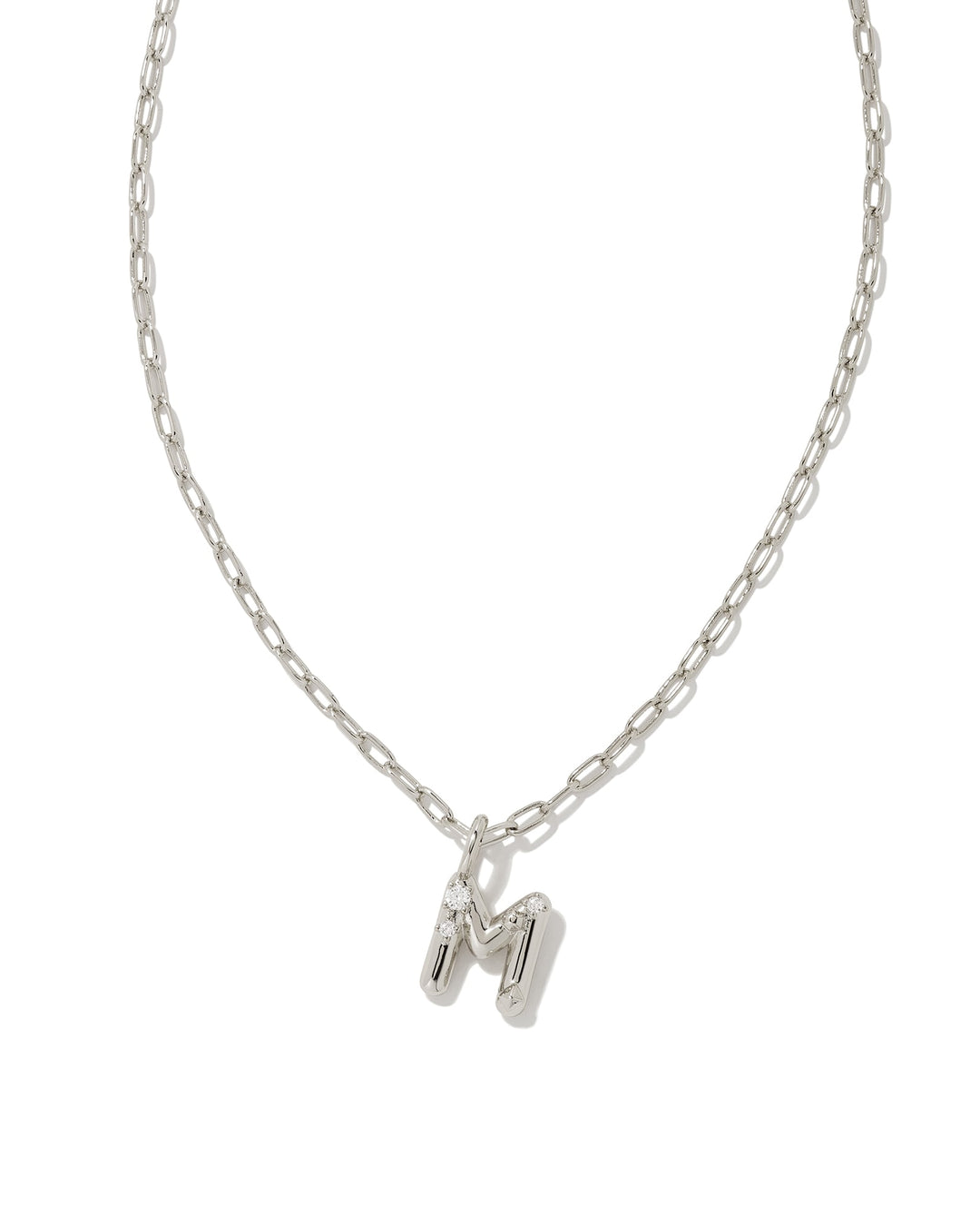 KENDRA SCOTT CRYSTAL LETTER M SHORT PENDANT INITIAL NECKLACE - RHODIUM WHITE CZ
