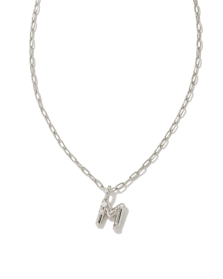 CRYSTAL LETTER M SHORT PENDANT NECKLACE - RHODIUM WHITE CZ