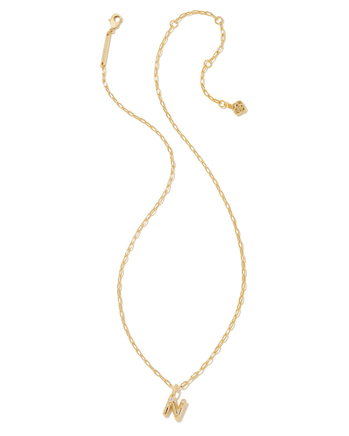 KENDRA SCOTT CRYSTAL LETTER N SHORT PENDANT INITIAL NECKLACE - GOLD WHITE CZ