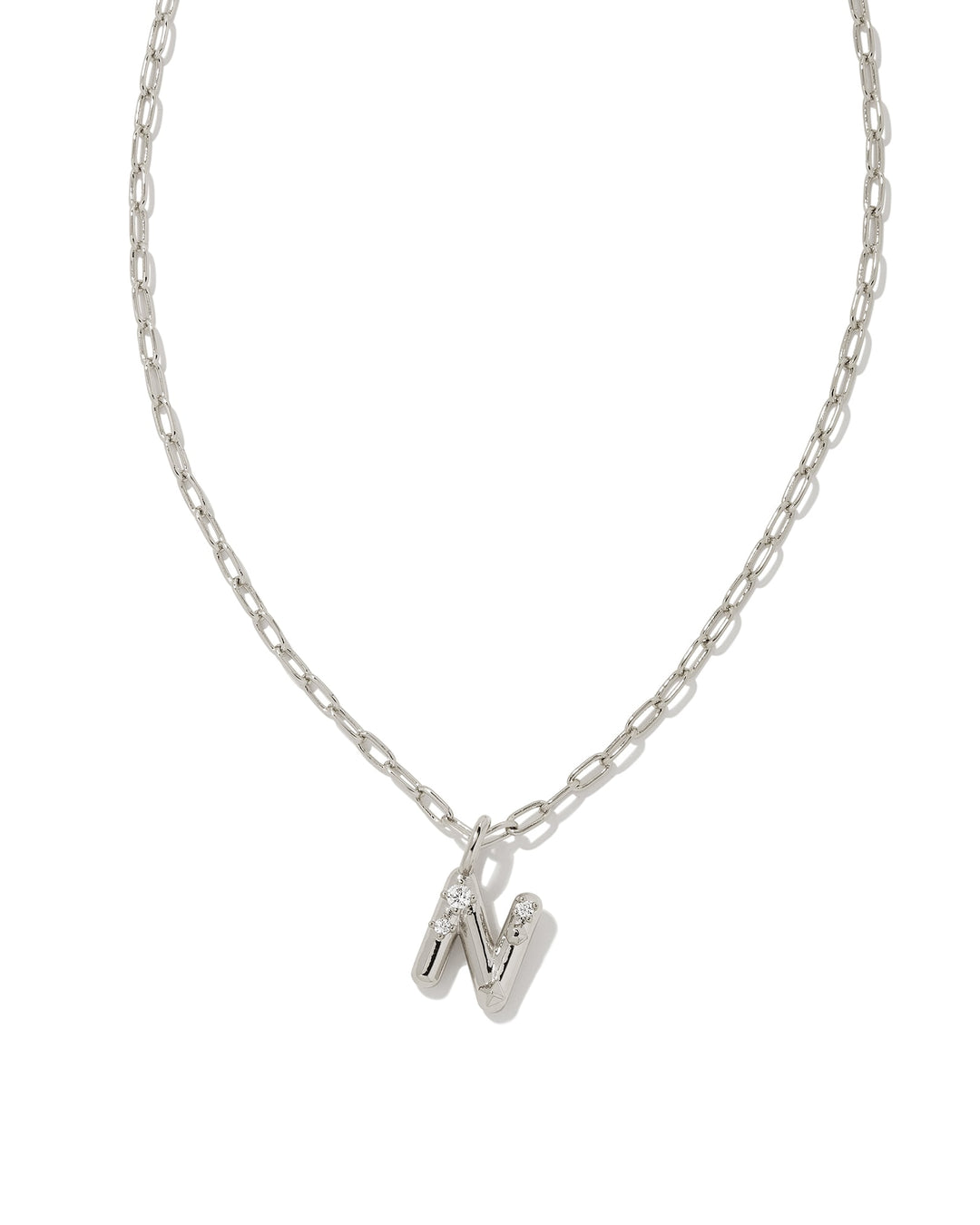KENDRA SCOTT CRYSTAL LETTER N SHORT PENDANT INITIAL NECKLACE - RHODIUM WHITE CZ