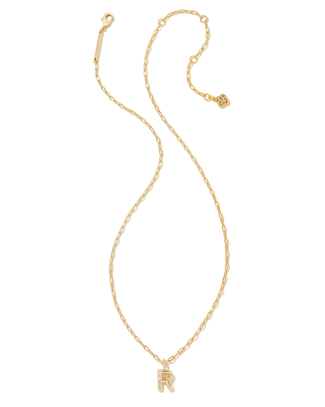KENDRA SCOTT CRYSTAL LETTER R SHORT PENDANT INITIAL NECKLACE - GOLD WHITE CZ