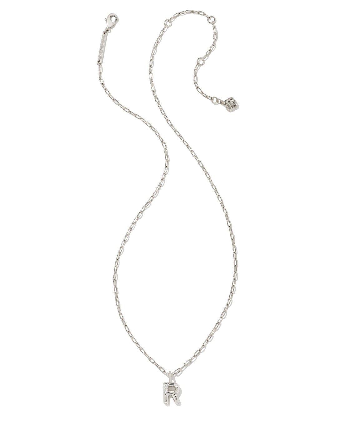 KENDRA SCOTT CRYSTAL LETTER R SHORT PENDANT INITIAL NECKLACE - RHODIUM WHITE CZ